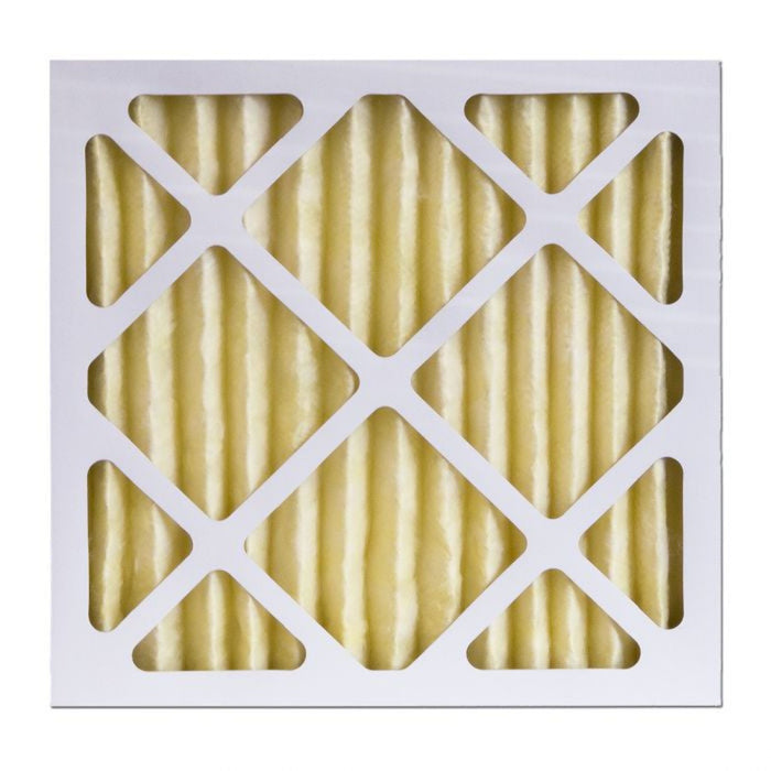 Grid-patterned air filter with pleated design on a white background